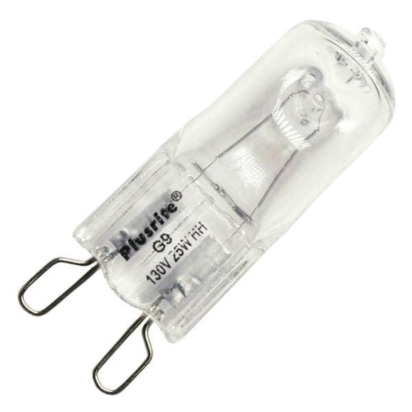 Plusrite 3422 JCD25/CL/G9/130V Clear 25 watt JCD Halogen Lamp, Looped-Pin (G9) base, 240 lumens, 2,000hr life, 130 volt