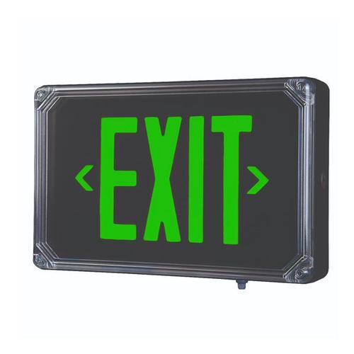 Hubbell SEWLSGB 1.8w LED NEMA 4x Die-Cast Exit Sign, Single Faced, Wet Location Rated, Ceiling or Wall Mount, 100,000hr life, 120-277 volt, Green Letters, Black Housing Finish