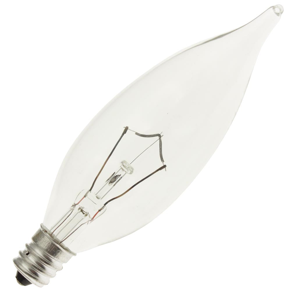 GE 15781 60CAC/120V Clear 60 watt CA10 Flame Tip Lamp, Candelabra (E12) base, 190 lumens, 1,500hr life, 120 volt