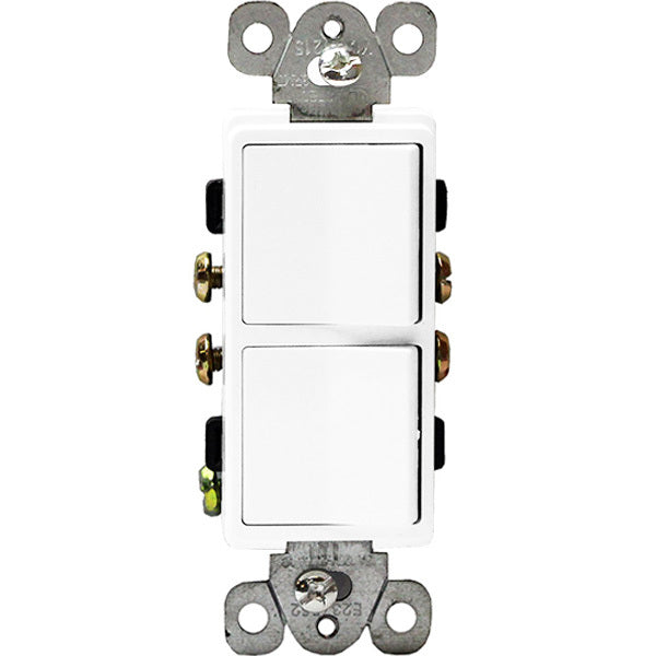 Enerlites 62834-W 15 Amp Two Single Pole Switch Decorator Combination Device, Side Wire Only, 120-277 volt, White