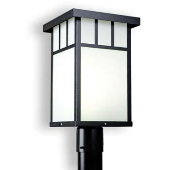 Lightway SABP-15-U-42W-E26-4000K-B1-WTP 42 watt LED Outdoor Post Mount Lantern Fixture, 9" x 9" x 15" tall, White Textured Polycarbonate Lens, Medium (E26) base, 4000K, 4900 lumens, 120-277 volt, Satin Black Finish