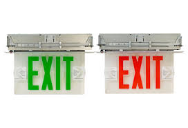 Utopia REL-D-G-1-AL Green Lettering LED Recessed Edge-Lit Exit Sign Fixture, Double Face, Battery Back Up, 120/277 volt, Aluminum Housing