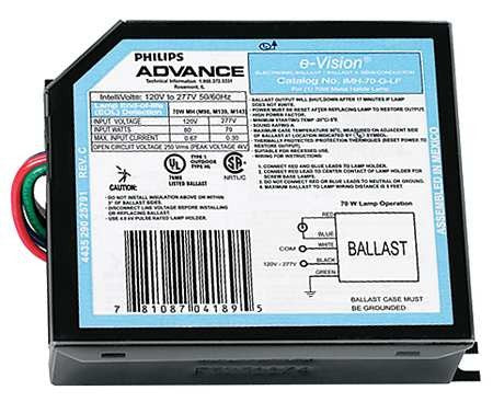 Advance IMH-100-D-BLS 120-277 volt Pulse Start Ballast w/ bottom exit leads and mounting studs, operates 100W MH ANSI: M90/M140