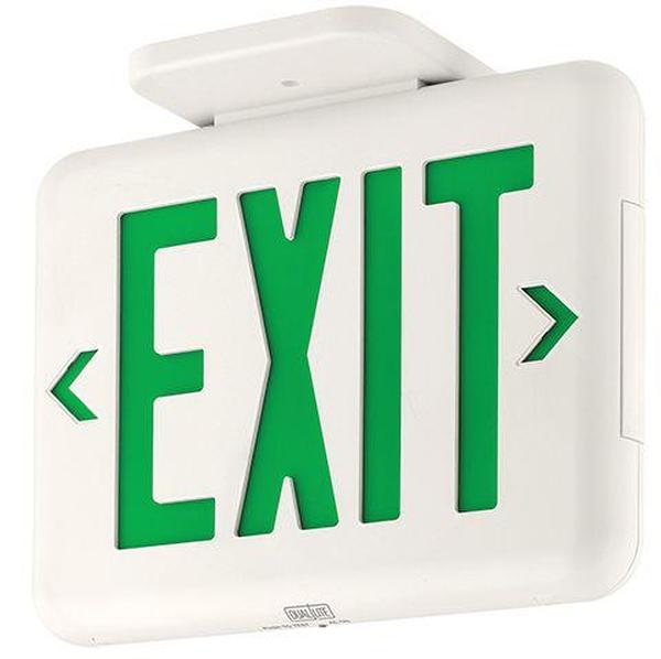 Dual-Lite EVEUGW-2C Green Lettering LED Exit Sign/Emergency Light Fixture, 2 Circuit Operation, 120/277 volt, White Finish