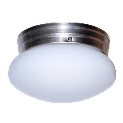 Trans Globe PL-3618-BN  8" 1-Light Flush Mount Ceiling Fixture, Opal Glass lens, w/out 26W Bi-Pin (GU24) base lamp, Brushed Nickel Finish, Damp Rated