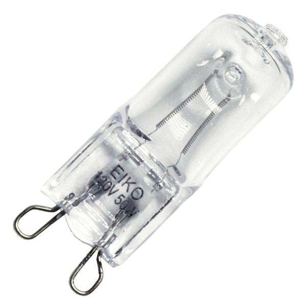 Eiko 00323 Q50JCD/130V/G9  Clear 50 watt JCD Halogen Lamp, Looped-Pin (G9) base, 550 lumens, 1,500hr life, 130 volt. *Discontinued*