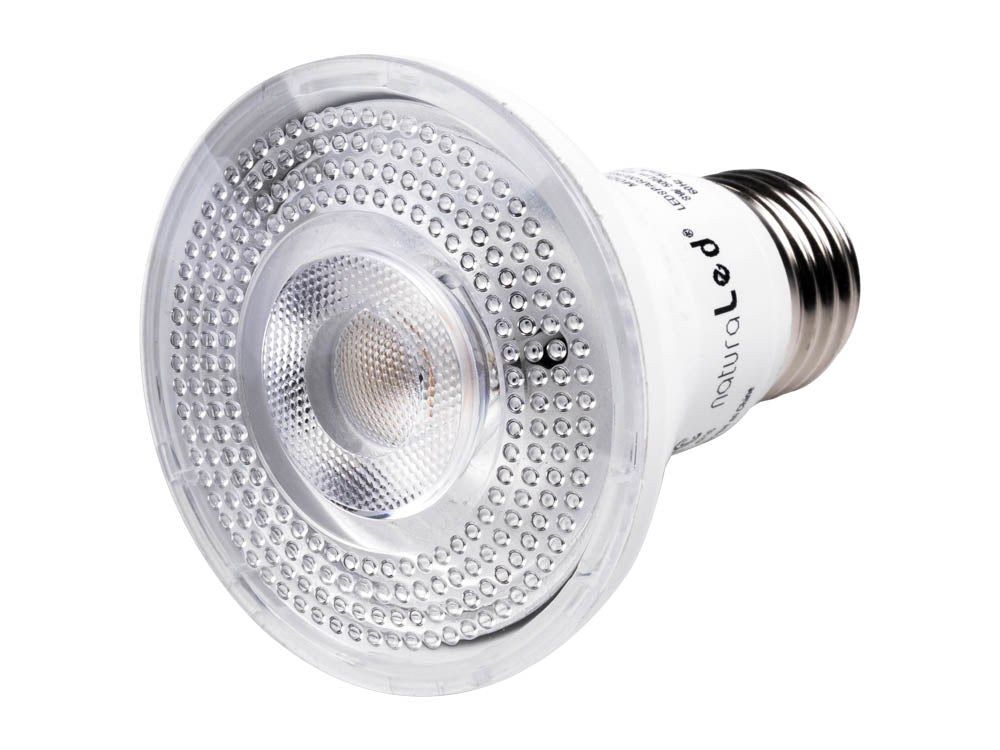 NaturaLED 5924 LED8PAR20/50L/FL/930 8 watt LED PAR20 Flood Lamp, Medium (E26) base, 40º beam angle, 3000K, 500 lumens, 25,000hr life, 120 volt. Not for sale in California: Not Title 20 Compliant. *Discontinued*