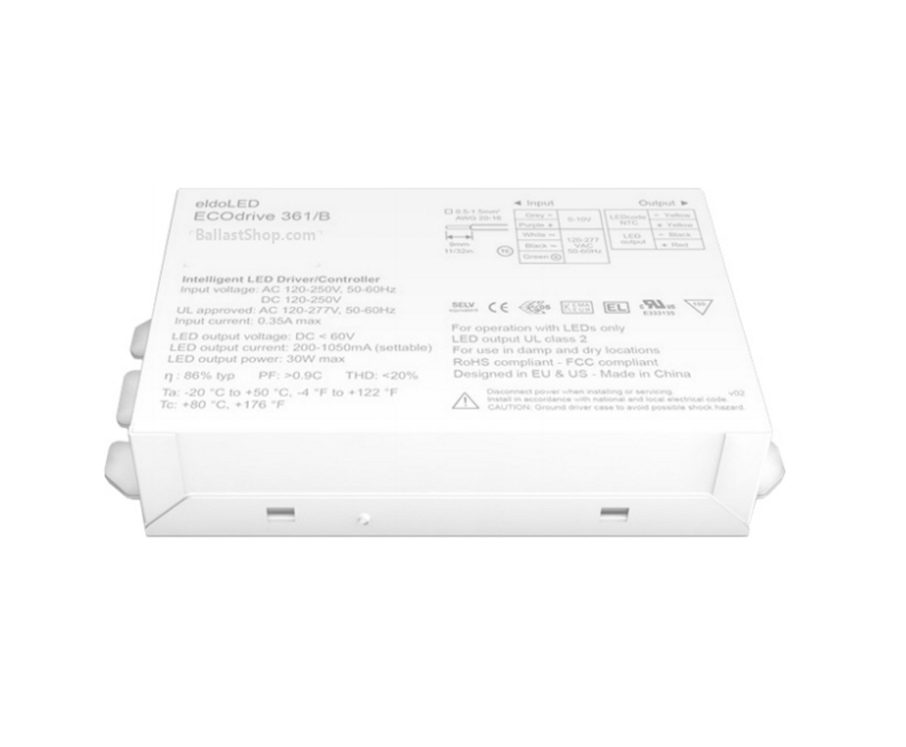 EldoLED ECODrive 361-B 30 Watt, Constant Current Programmable LED Driver ,120-277V, 0-10V Dimming, 150-1400mA