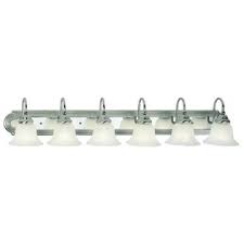 Sunset F3566-53 6-Light Vanity Fixture, 7-7/8" x 48", Faux Alabaster Glass, w/out 60W Medium (E26) lamp, Satin Nickel Finish