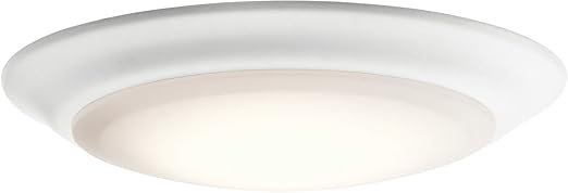 Kichler 43846WHLED27 1-Light 7.5" 14 watt Integrated LED Flush Mount Ceiling Fixture, Polycarbonate lens, 2700K, 850 lumens, 40,000hr life, 120 volt, Dimming, White Finish