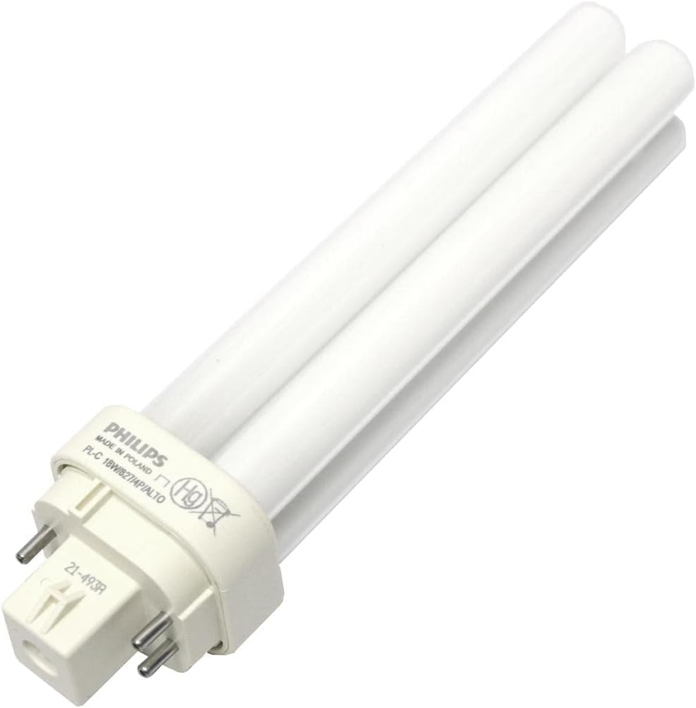 Philips 383299 PL-C18W/827/4P 18 watt Double-Tube Compact Fluorescent Lamp, 4-Pin (G24q-2) base, 2700K, 1250 lumens, 12,000hr life