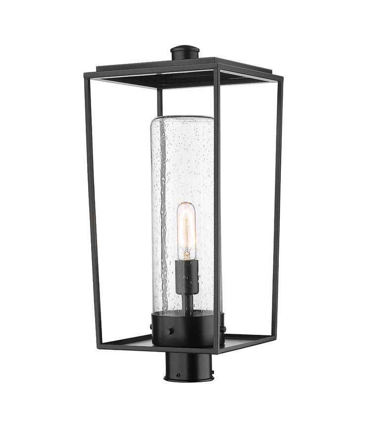 Z-Lite 594PHBR-BK Sheridan Collection 1-Light Post Lantern, 22.5"h x 10"w, 1x 100w Medium (E26) Bulb Not Included, Black Finish, Clear Seedy Glass, Dimmable