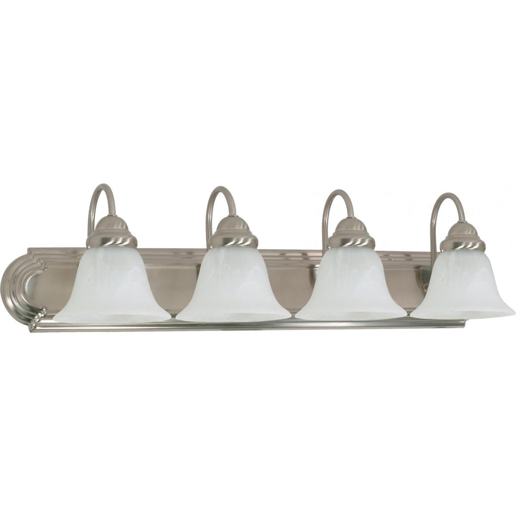 Satco 60-322 4-Light 30" Bathroom Vanity Light Fixture, Medium (E26) Base, 120 Volt, Alabaster Glass, Brushed Nickel Finish