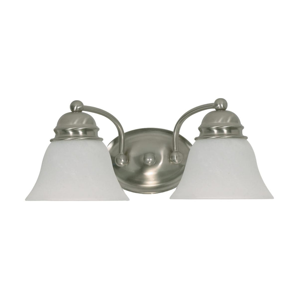 Satco 60-341 Empire 2 Light 15" Vanity Fixture, Medium (E26) Base, 120 Volt, Alabaster Glass, Brushed Nickel Finish