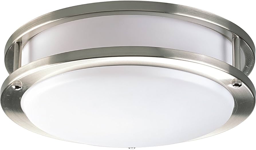 US Green FXC-L-CM2R12D-17-D1-8ADJ-LK001 17 watt LED 12" Round Drum Light Fixture, 3000K/4000K/5000K Color Selectable, 1130 lumens, 50,000hr life, 120 Volt, TRIAC Dimming, Brushed NIckel Finish