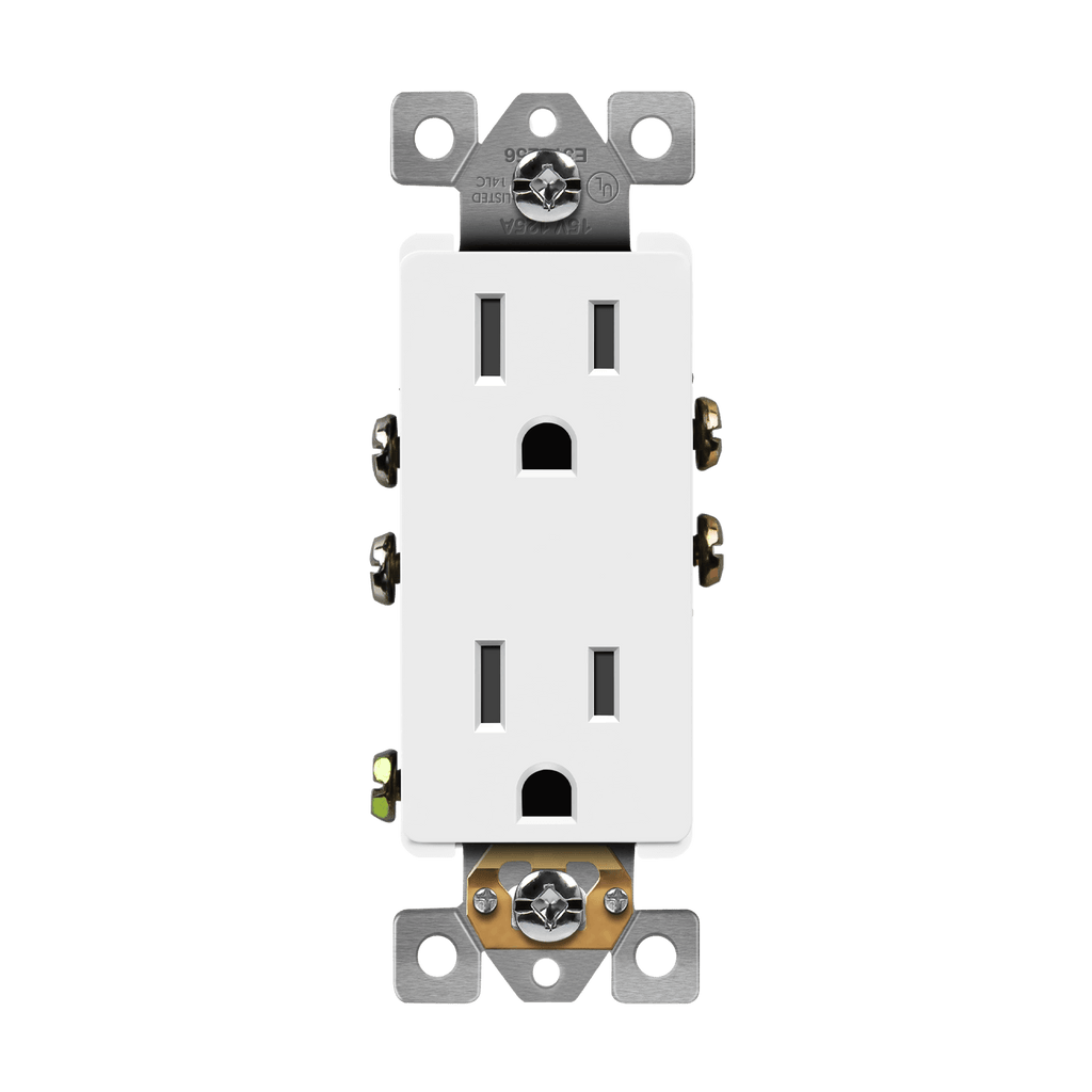 Enerlites 61501-W 15A/125V, White 15 Amp Decora Style Self-Grounding Receptacle, 125 volt