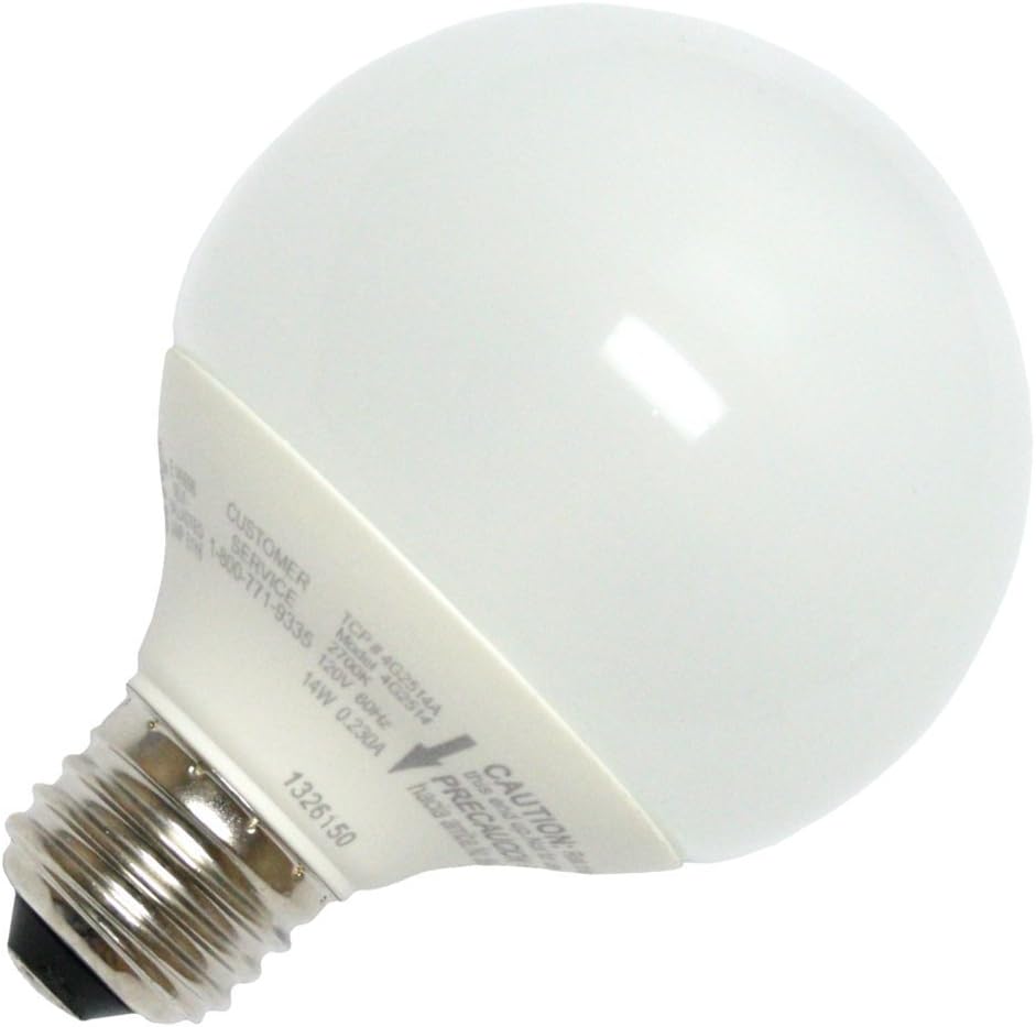 TCP 4G2514A 14 watt G25 Compact Fluorescent Globe Lamp, Medium (E26) base, 2700K, 800 lumens, 8,000hr life, 120 volt, Non-dimmable. *Discontinued*