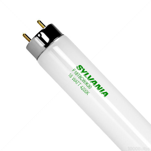 Sylvania 23030 F18T8CW/K30 18 watt T8 Linear Fluorescent Lamp, 30" length, Medium Bi-Pin (G13) base, 4200K, 1400 lumens, 7,500hr life