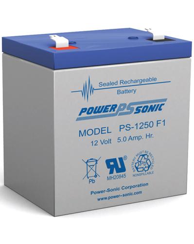 Powersonic PS-1250-F1 Sealed Lead Acid Battery, Quick Disconnect Tabs, 12 volt, 5.0 Amp Hour