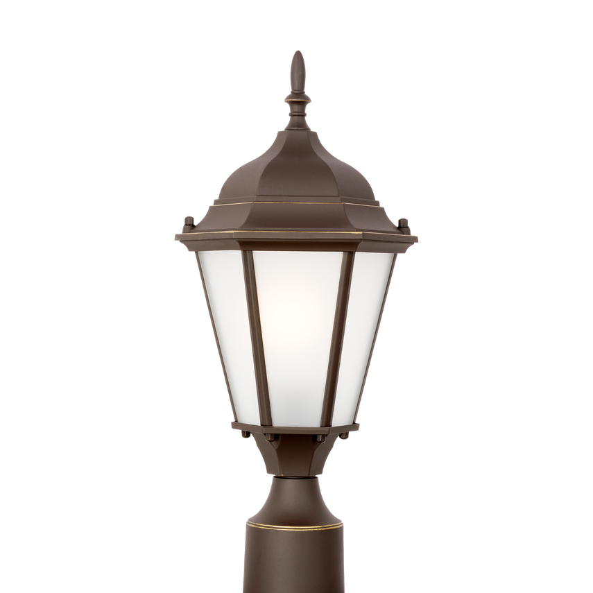 Generation Lighting 82941EN3-71 1-Light Outdoor Post Lantern, 17.8" Height x 7.8" Diameter, Medium (E26) Base, 120 Volt, Satin Etched Glass, Bronze Finish