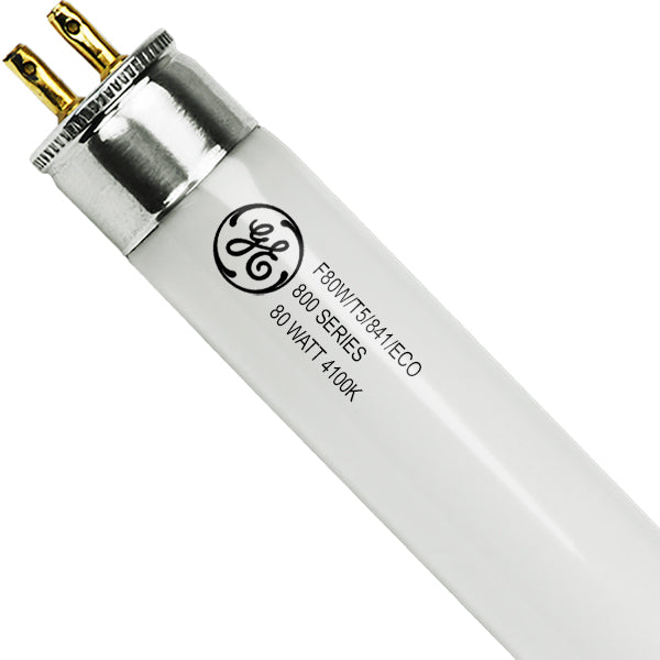 GE 46804 F80T5/841/HO 80 watt T5 Linear Fluorescent Lamp, 58" length, Mini Bi-Pin (G5) base, 4100K, 7000 lumens, 36,000hr life