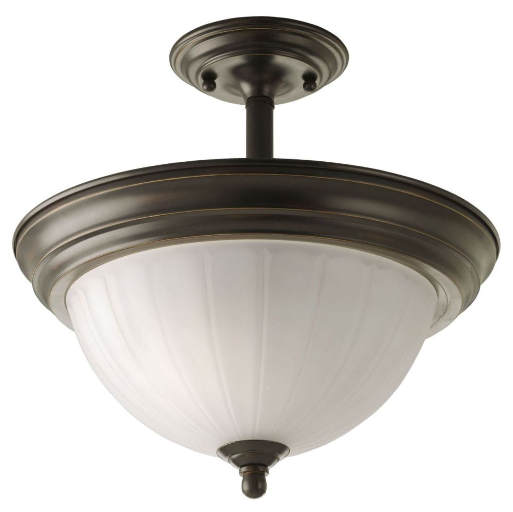 Progress P3876-20 2-Light Semi-Flush Mount Fixture, 12.5" Height x 13.25" Width, Medium (E26) Base, Bronze Finish