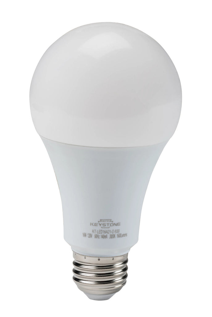 Keystone KT-LED16A21-O-927 16w LED A21Household Lamp, 5.16"h x 2.76"w,  Medium (E26) Base, 2700K, 1600 lumens, 15,000hr life, 120 volt, White Finish, Dimmable