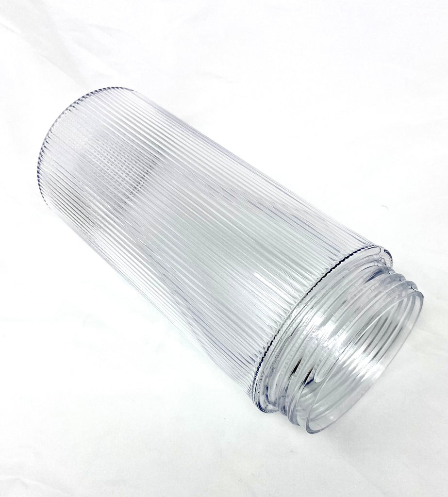 ADR P723  Ribbed Polycarbonate Vapor Jar w/ Threaded Fitter, 3 ¾” x 8-1/4" tall, Clear Finish