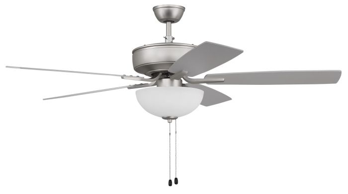 Craftmade P211BN5-52BNGW Pro Plus Series 52" 5-Blade Ceiling Fan, 2-Lamp Light Kit (Lamps Included- 2x Medium Base E26 A19 8w 3000K), 4" Downrod, Pull Chain, Greywood Blades, Brushed Nickel Finish