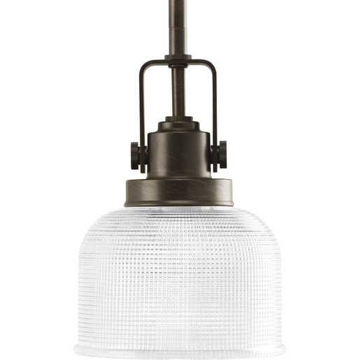 Progress P5173-74 1-Light Archie Collection Mini-Pendant Light Fixture, 8.75" Height x 5.75" Diameter, Medium (E26) Base, Double Prismatic Glass, Bronze Finish