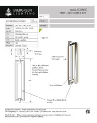 Evergreen TBWL-10LED-ORB-9-27K 10 watt LED Exterior Wall Sconce, 18.5" Height x 5" Width x 4" Depth, 2700K, 120 Volt, Dimming, Oil Rubbed Bronze Finish