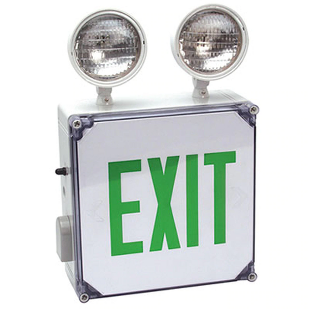 Westgate XT-CWP-GG-EM Gray Wet Location Combination LED Exit Sign & LED Emergency Light, Single Face, Green Letters, NiCad Battery