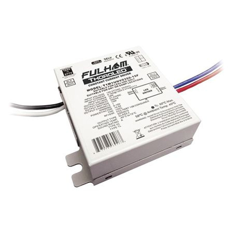 Fulham T1M1UNV0350-15F 15 watt Max. Constant Current LED Driver, 21-42Vdc, 350mA, 0-10V Dimming, IP60 Rated. *Discontinued*