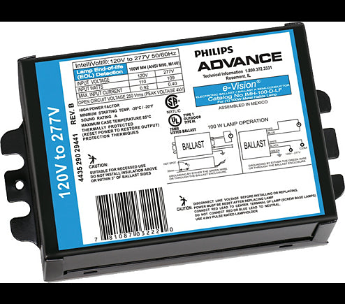 Advance IMH-70-D-BLS 120-277 volt Pulse Start Ballast w/ bottom exit leads and mounting bracket, operates 70W MH ANSI: M98/M139/M143