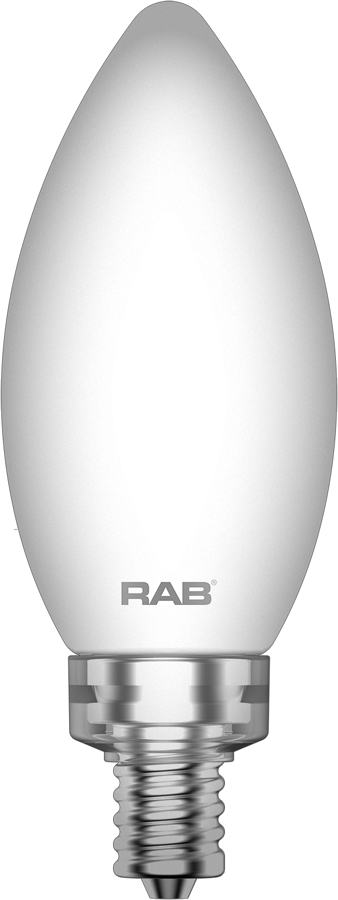 Rab B11-3-E12-927-F-F E12 3 watt B11 LED Frosted Filament Lamp, Candelabra (E12) Base, 2700K, 300 lumens, 15,000hr life, 120 Volt, Dimming