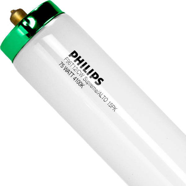 Philips 423194 F96T12/CW/SUPREME/ALTO 75 watt T12 Linear Fluorescent Lamp, 96" length, 1-Pin (Fa8) base, 4100K, 5000 lumens, 12,000hr life.  
Available in cases of 15 for local pickup or local delivery only.