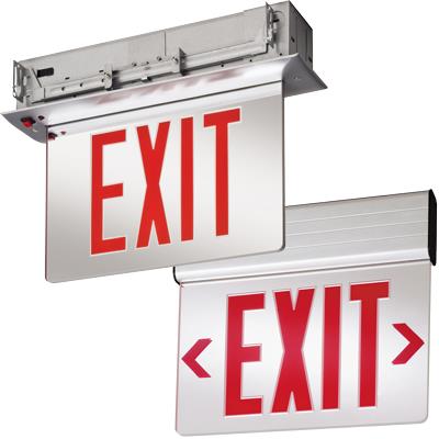 Lithonia Lighting EDGR-W-1-RW-EL Recessed Edge-Lit Exit Sign, Red Letters on White Face, 1-Side, Battery Backup, White Housing