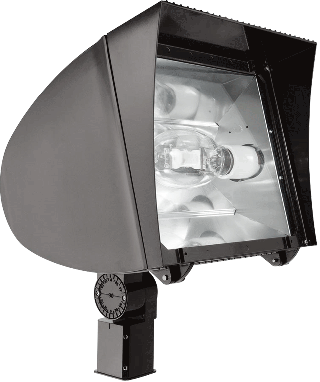 Rab FXLH200T-QT-BZ 200 watt Pulse Start MH Floodlight Fixture, 14-3/4" x 15-1/2" x 15-1/2" tall, Trunnion Mount, Glass lens, 19000 lumens, 120-277 volt, Bronze Finish. *Discontinued*