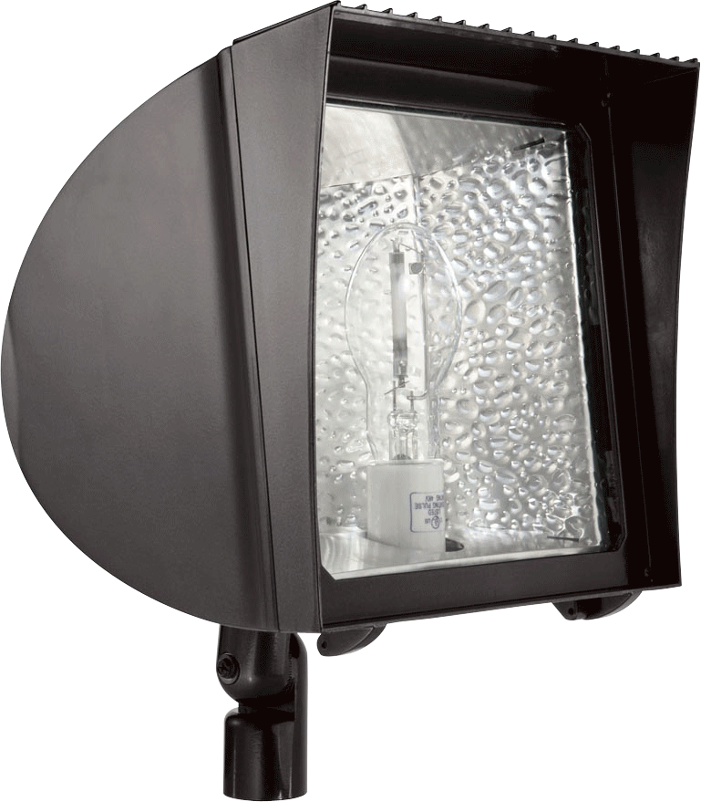 Rab FXH150TQT  150 watt MH Floodlight Fixture, 9-3/4" x 10-1/2" x 15" tall, Trunnion Mount, Glass lens, 12500 lumens, 120-277 volt, Bronze Finish. *Discontinued*