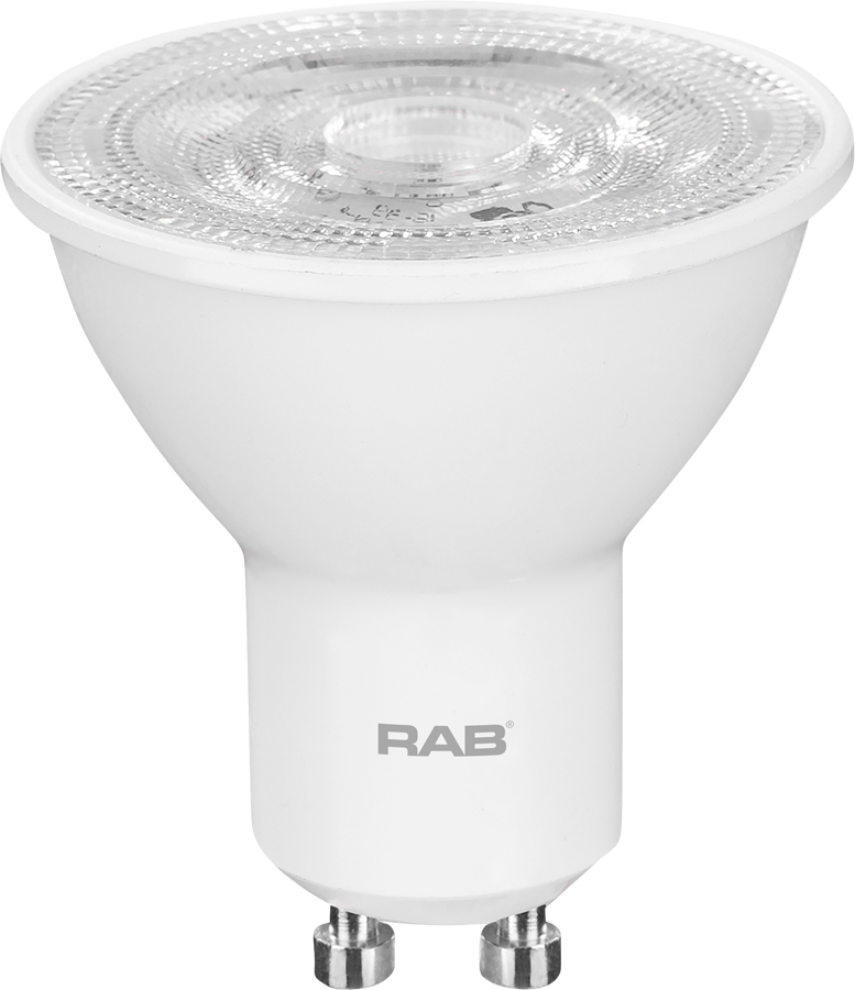 Rab GU10-4.5-850-35D-DIM 4.5w LED MR16 GU10 Lamp, 2-pin (GU-10) Base, 5000K, 350 lumens, 25,000hr life, 120 volt, White Finish, Dimmable