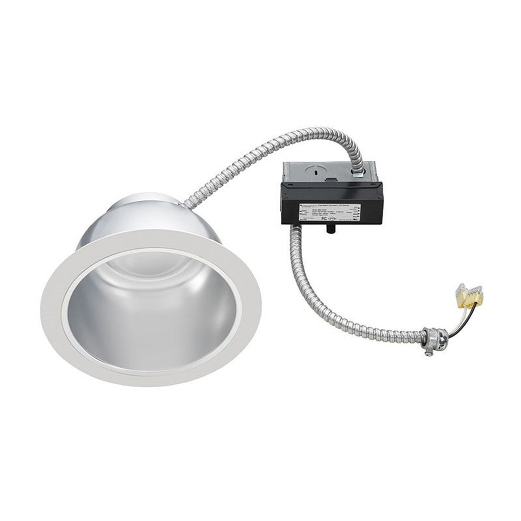 Juno Lighting JCLR8L 18LM 27K 80CRI 120 FRPC HZWH 8" Large Commercial LED Retrofit, 1800 Lumens, 120V, Forward/Reverse Phase, 2700K, Haze with White Trim Ring