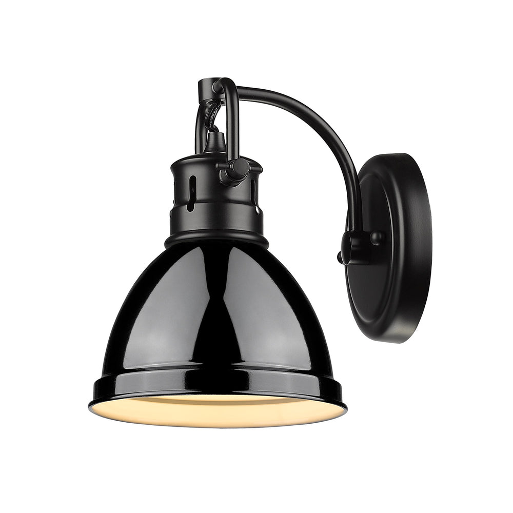 Golden Lighting 3602-BA1-BLK-BLK Duncan 1 Light Wall Sconce in Matte Black with Matte Black Finish, 6.5"w x 8.5"h, 1x 100w Medium (E26) Base Socket, Bulb Excluded, Matte Black Finish, Dimmable