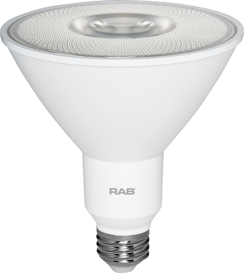 Rab PAR38-12-950-40D-DIM 12 watt PAR38 LED Flood Lamp, Medium (E26) Base, 5000K, 950 lumens, 40º beam angle, 120 Volt, Dimming