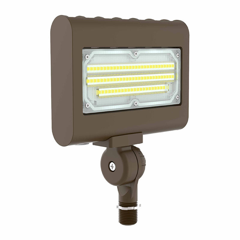 Westgate LFX-SM-10-30W-40K-KN 10W/15W/20W/30W Wattage Selectable LED Floodlight Fixture, 4000K, 1300/1950/2600/3900 Lumens, 50,000hr life, 120-277 Volt, 0-10V Dimming, 1/2" Threaded Knuckle Mount, Bronze Finish