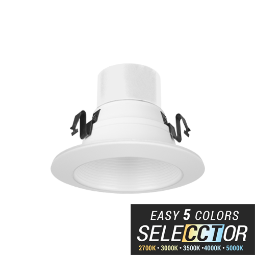 Elite REL437-700L-DIMTR-120-27K/30K/35K/40K/50K-90-W-WH 10 watt LED 4" LED Round Retrofit Downlight, 27/30/35/40/50K, 700 lumens, 50,000hr life, 120 volt, Triac Dimming, White Baffle Finish