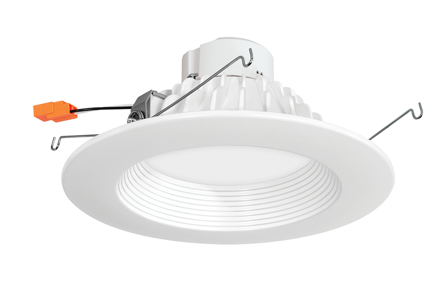 Rab DLED6R11YN  11 watt LED Round Downlight Retrofit Fixture, 6" diameter, Frosted Acrylic lens, Medium (E26) base socket adapter, 3500K, 898 lumens, 50,000hr life, 120 volt, White Finish