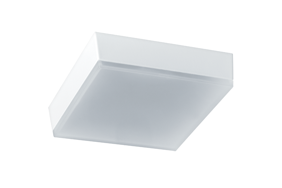 Rab SK9SYNW  9 watt LED Square Surface Mount Fixture, 5" x 1-1/4" tall, Vandal-Resistant Diffusion lens, 3500K, 798 lumens, 100,000hr life, 120 volt, White Finish. *Discontinued*