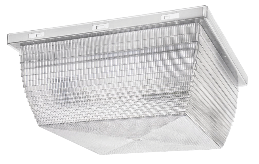 Rab VAN4F-26QT Vandalproof Fixture, 12" x 5-1/4" tall, Ceiling mount, Clear Polycarbonate Refractor, w/ 26W CFL, 1800 lumens, 12,000hr life, 120-277 volt, White Finish